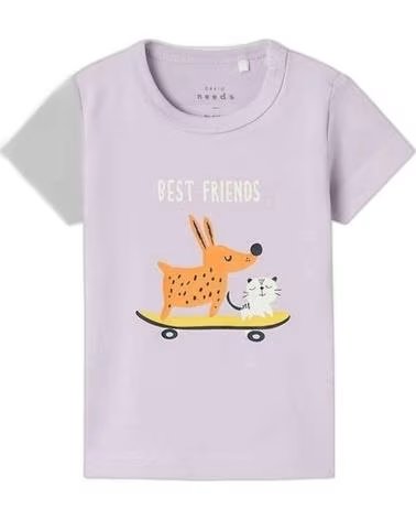 NAME IT CAMISETA DE MANGA CURTA UNISSEX INFANTIL COM ESTAMPA DE CACHORRO E GATO MORADO