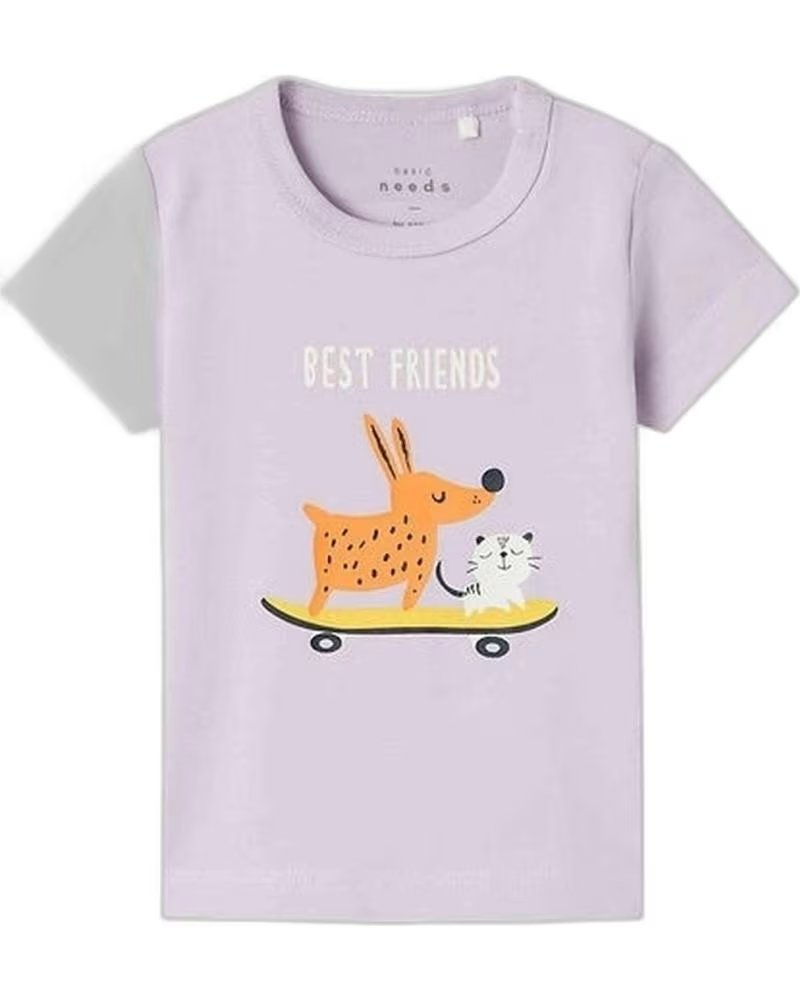 NAME IT UNISEX-T-SHIRT MIT KURZEN ÄRMELN FÜR KINDER MIT HUND-UND-KATZE-AUFDRUCK MORADO