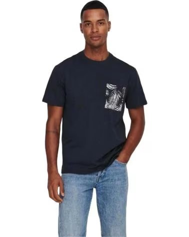 ONLY CAMISETA DE MANGA CORTA ONLY SONS CON ESTAMPADO EN BOLSILLO PARA HOMBRE AZUL