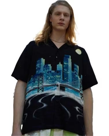 HUF CAMICIA HUF SKYLINE NERA STAMPATA DA UOMO NEGRO