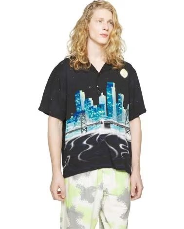 HUF CAMICIA HUF SKYLINE NERA STAMPATA DA UOMO NEGRO