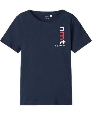 NAME IT KURZARM-T-SHIRT IN BLAU MIT LOGODRUCK AZUL