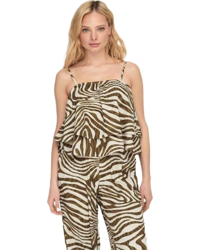 ONLY TOP DE TIRANTES CON ESTAMPADO DE CEBRA PARA MUJER MARRON