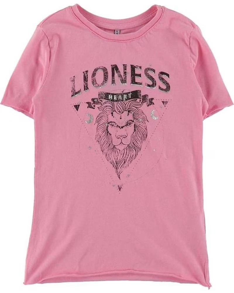 ONLY T-SHIRT ROSE À MANCHES COURTES AVEC IMPRIMÉ LIONNE POUR ENFANTS ROSA