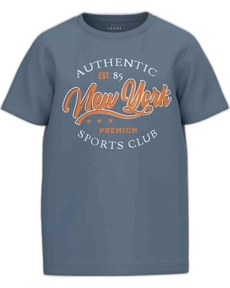 NAME IT NAME IT UNISEX-T-SHIRT MIT KURZEN ÄRMELN UND SPORTLICHEM AUFDRUCK AZUL
