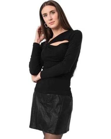 ONLY BLUSA DE MANGA LARGA NEGRA CON ESCOTE ASIMÉTRICO Y DETALLE DE ANILLA NEGRO