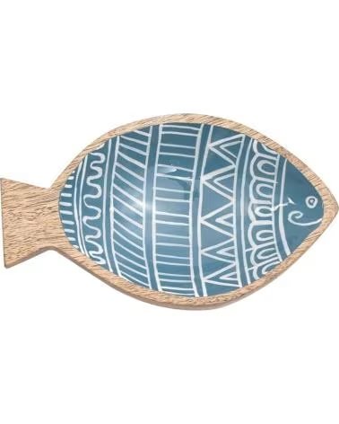 TAF BANDEJA DECORATIVA DE MADEIRA COM DESIGN DE PEIXE AZUL AZUL