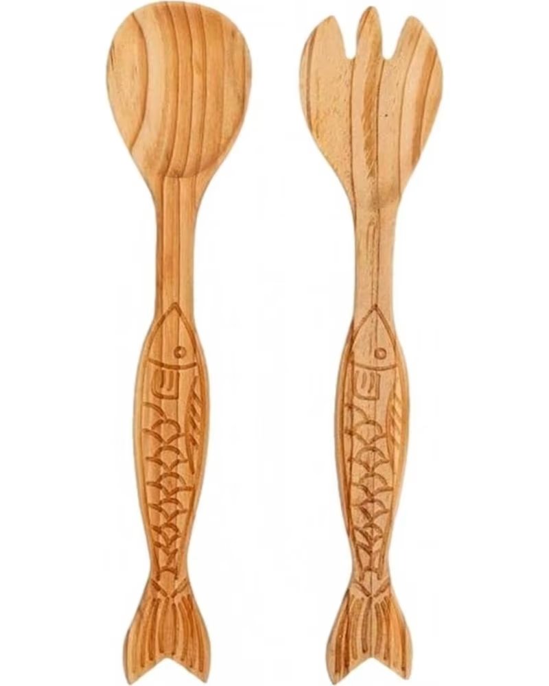 BATELA CONJUNTO DE SALADA DE MADEIRA COM DESIGN DE PEIXE MARRON