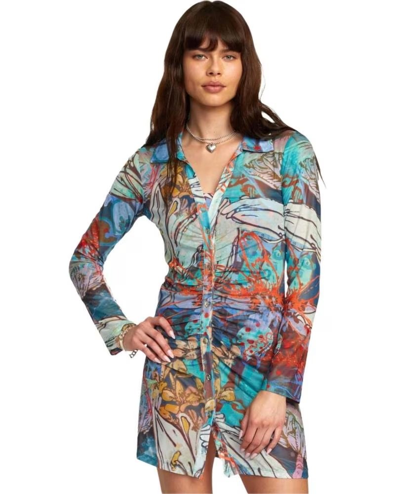 RVCA VESTIDO RVCA AVJX600143-MUL DE MANGA LARGA CON ESTAMPADO MULTICOLOR