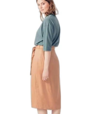 SKFK SKFK WOMEN´S LINEN MIDI SKIRT WITH BELT AND POCKETS ROSA
