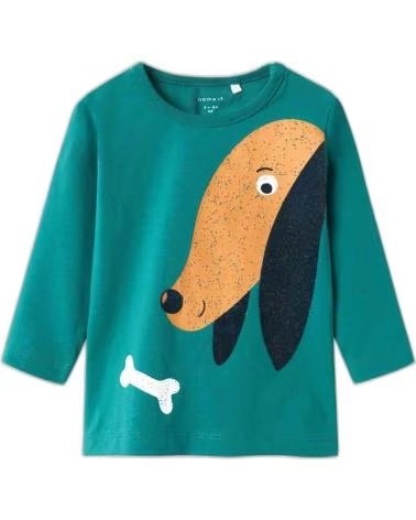 NAME IT T-SHIRT A MANICHE LUNGHE NAME IT CON STAMPA CANE PER BAMBINO VERDE
