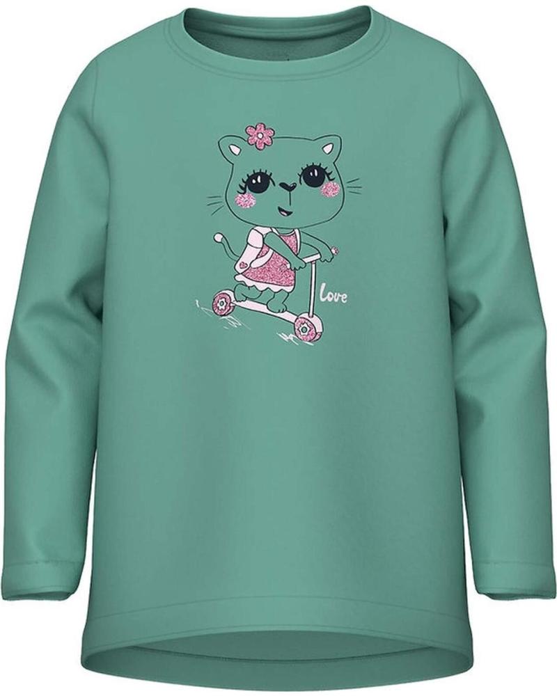 NAME IT CAMISETA DE MANGA LARGA PARA NIÑAS CON ESTAMPADO DE GATO VERDE