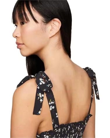 TOMMY JEANS VESTIDO MIDI FLORAL CON TIRANTES DE LAZO DE TOMMY JEANS PARA MUJER NEGRO