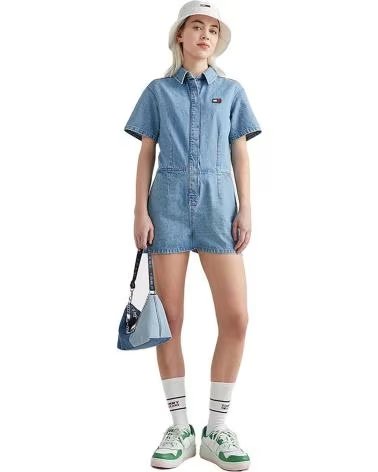TOMMY JEANS KURZÄRMELIGER DENIM-JUMPSUIT FÜR DAMEN VON TOMMY JEANS AZUL
