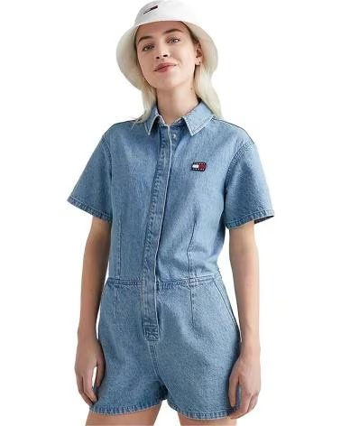 TOMMY JEANS KURZÄRMELIGER DENIM-JUMPSUIT FÜR DAMEN VON TOMMY JEANS AZUL