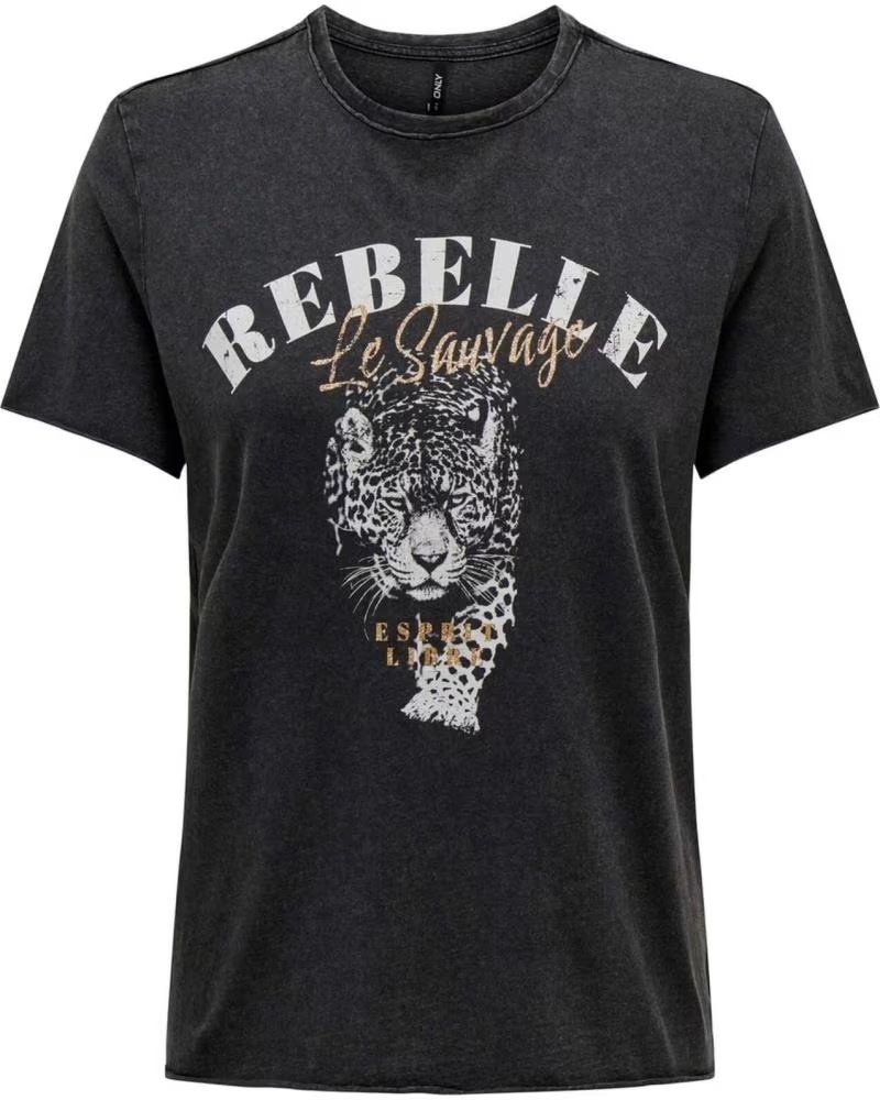 ONLY WOMEN´S SHORT SLEEVE T-SHIRT WITH LEOPARD AND TEXT PRINT NEGRO