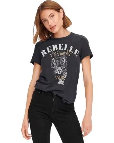 ONLY WOMEN´S SHORT SLEEVE T-SHIRT WITH LEOPARD AND TEXT PRINT NEGRO