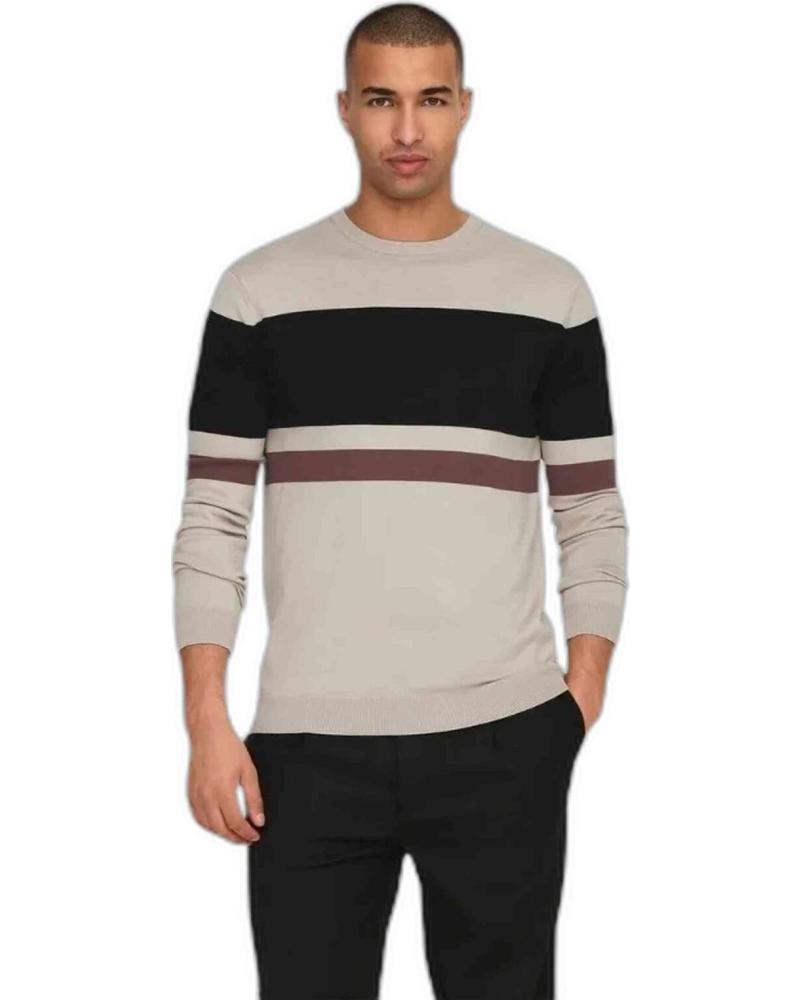 ONLY JERSEY DE PUNTO CON RAYAS PARA HOMBRE BEIGE