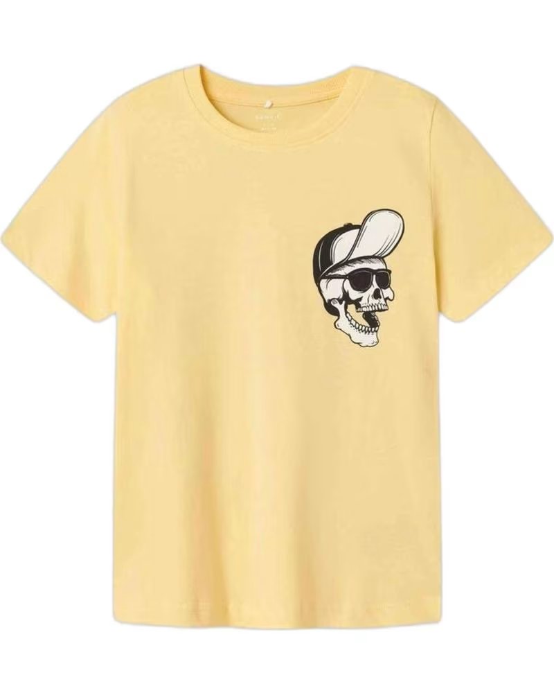 NAME IT UNISEX KIDS "SKULL RIDER" SHORT SLEEVE T-SHIRT AMARILLO