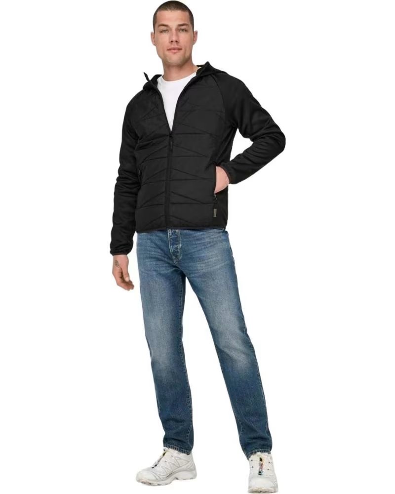ONLY ONLY SONS MEN´S HOODED PADDED JACKET NEGRO