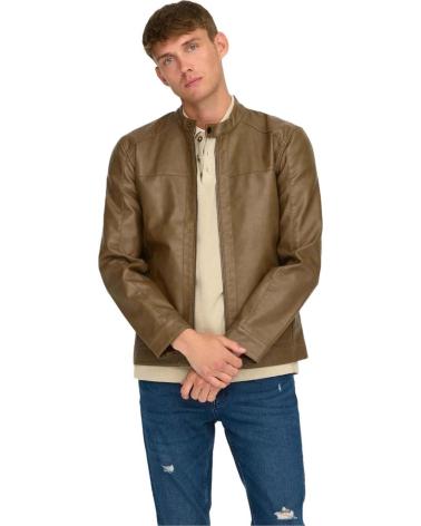 ONLY CHAQUETA DE CUERO MARRÓN PARA HOMBRE ONLY SONS MARRON