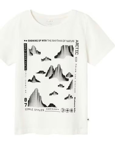 NAME IT KURZARM-T-SHIRT MIT BERGEDRUCK BLANCO