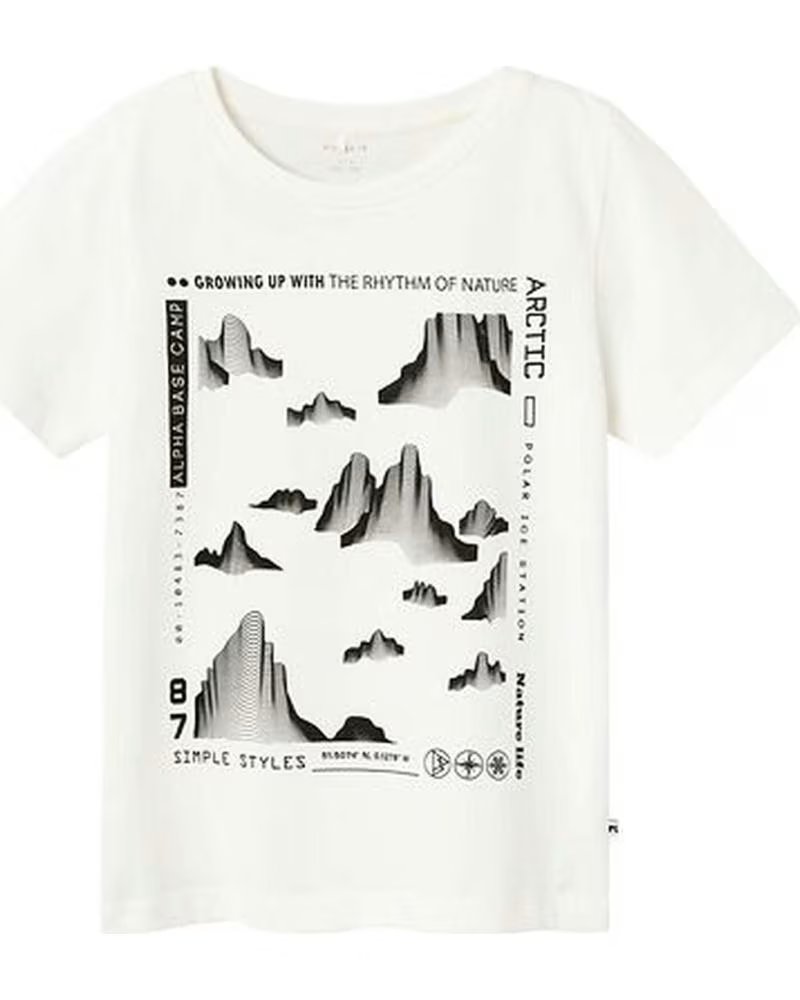 NAME IT KURZARM-T-SHIRT MIT BERGEDRUCK BLANCO