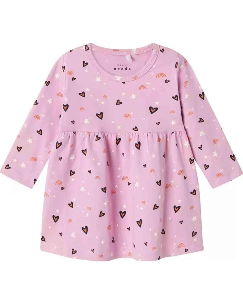 NAME IT NAME IT MÄDCHENKLEID, ROSA, LANGARM, MIT HERZMUSTER ROSA