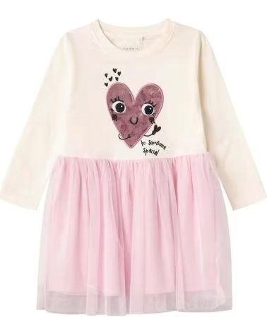 NAME IT ABITO IN TULLE CON STAMPA A CUORE ROSA