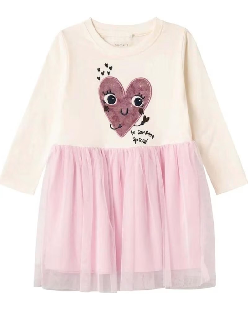 NAME IT ABITO IN TULLE CON STAMPA A CUORE ROSA