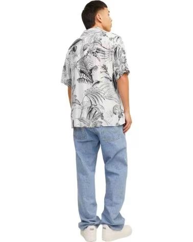JACK AND JONES CAMISA MASCULINA JACK & JONES DE MANGA CURTA COM ESTAMPA TROPICAL BLANCO