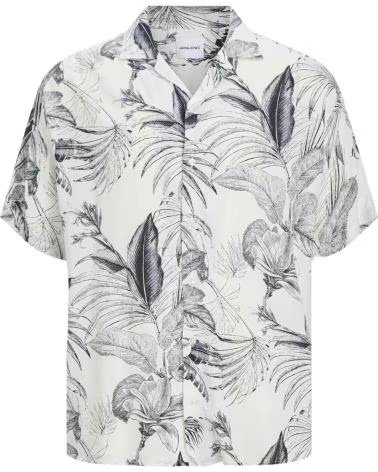 JACK AND JONES CAMISA MASCULINA JACK & JONES DE MANGA CURTA COM ESTAMPA TROPICAL BLANCO