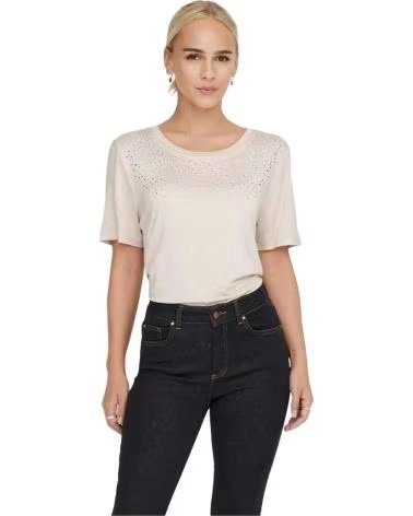 ONLY CAMISETA DE MANGA CORTA ONLY PARA MUJER CON PEDRERÍA BEIGE
