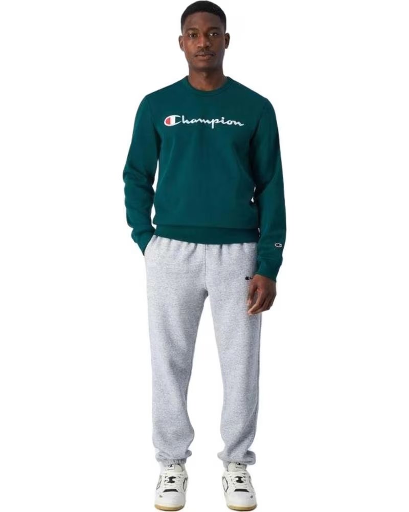 CHAMPION FELPA GIROCOLLO CHAMPION CON LOGO DA UOMO VERDE