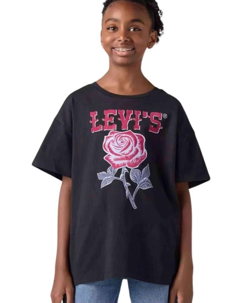 LEVIS LEVI´S KURZARM-T-SHIRT MIT ROSEN-AUFDRUCK FÜR MÄDCHEN NEGRO