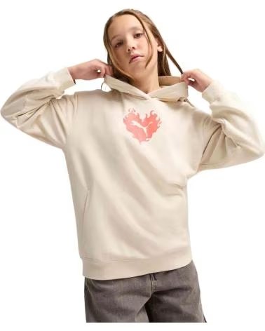 PUMA FELPA CON CAPPUCCIO E GRAFICA A CUORE PER BAMBINA BEIGE