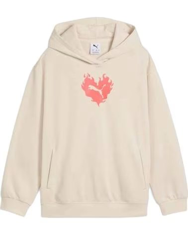 PUMA FELPA CON CAPPUCCIO E GRAFICA A CUORE PER BAMBINA BEIGE