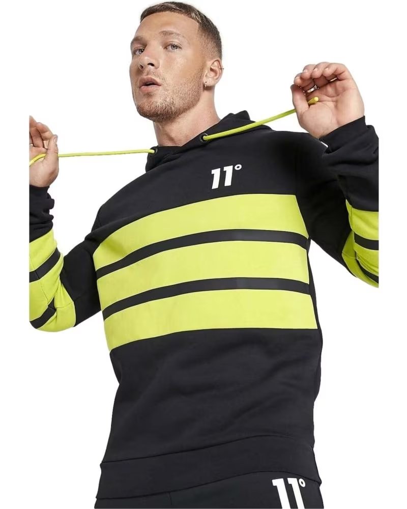 11 DEGREES MEN´S 11 DEGREES CUT AND SEW CONTRAST BLACK AND LIME HOODIE NEGRO