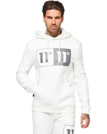 11 DEGREES FELPA CON CAPPUCCIO DA UOMO 11 DEGREES CON LOGO BOX STAMPATO BLANCO