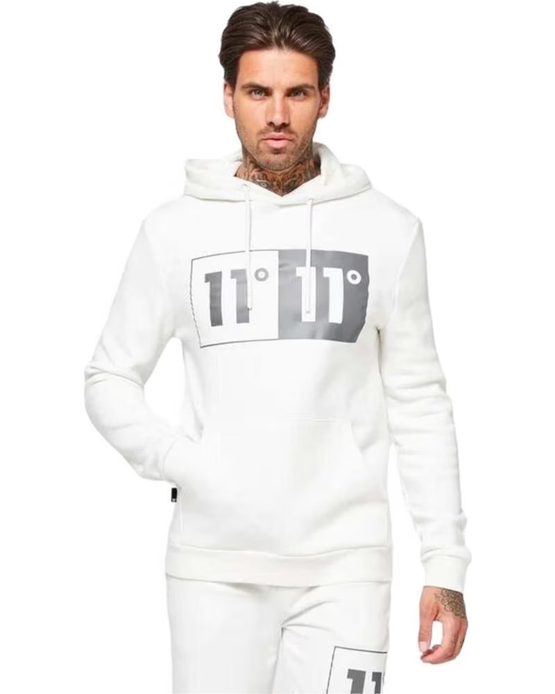 11 DEGREES FELPA CON CAPPUCCIO DA UOMO 11 DEGREES CON LOGO BOX STAMPATO BLANCO
