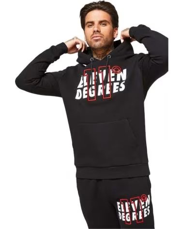11 DEGREES FELPA CON CAPPUCCIO NERA 11 DEGREES CON LOGO GRANDE NEGRO