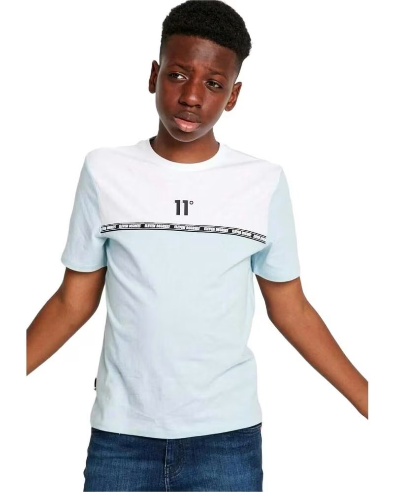 11 DEGREES 11 DEGREES TAPED BLOCK T-SHIRT WHITE AND LIGHT BLUE BLANCO