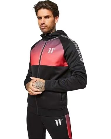11 DEGREES FELPA CON CAPPUCCIO E ZIP CUT & SEW OMBRE TRAC 11 DEGREES ROSSA ROJO