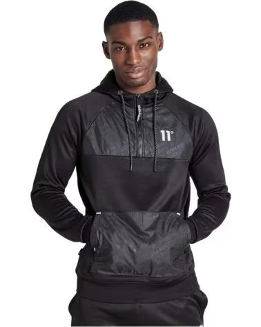 11 DEGREES FELPA CON CAPPUCCIO E ZIP STAMPATA 11 DEGREES NERA NEGRO