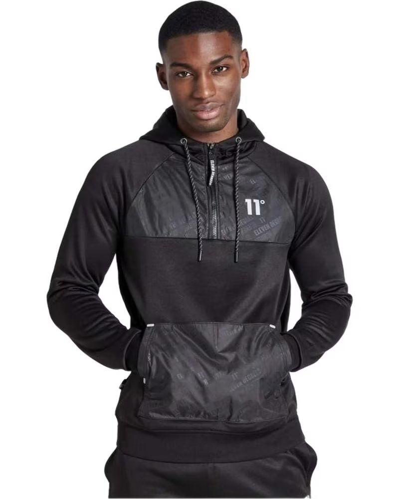 11 DEGREES FELPA CON CAPPUCCIO E ZIP STAMPATA 11 DEGREES NERA NEGRO