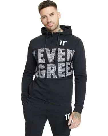 11 DEGREES FELPA CON CAPPUCCIO 11 DEGREES MESH OVERLAY QUARTER NERA NEGRO