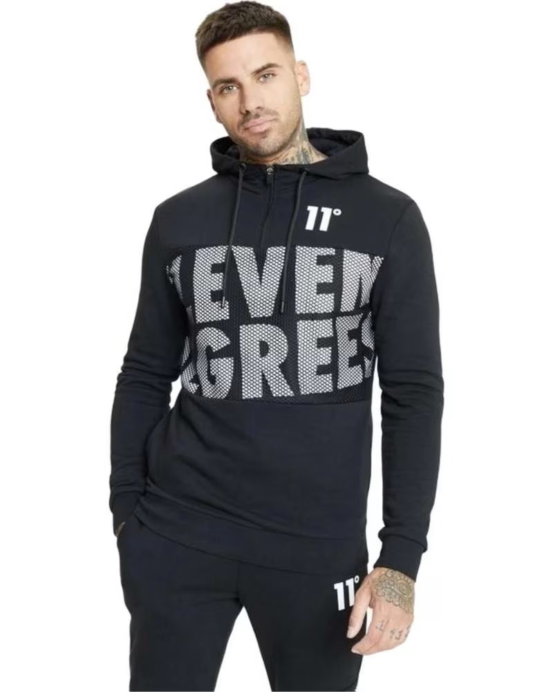 11 DEGREES FELPA CON CAPPUCCIO 11 DEGREES MESH OVERLAY QUARTER NERA NEGRO