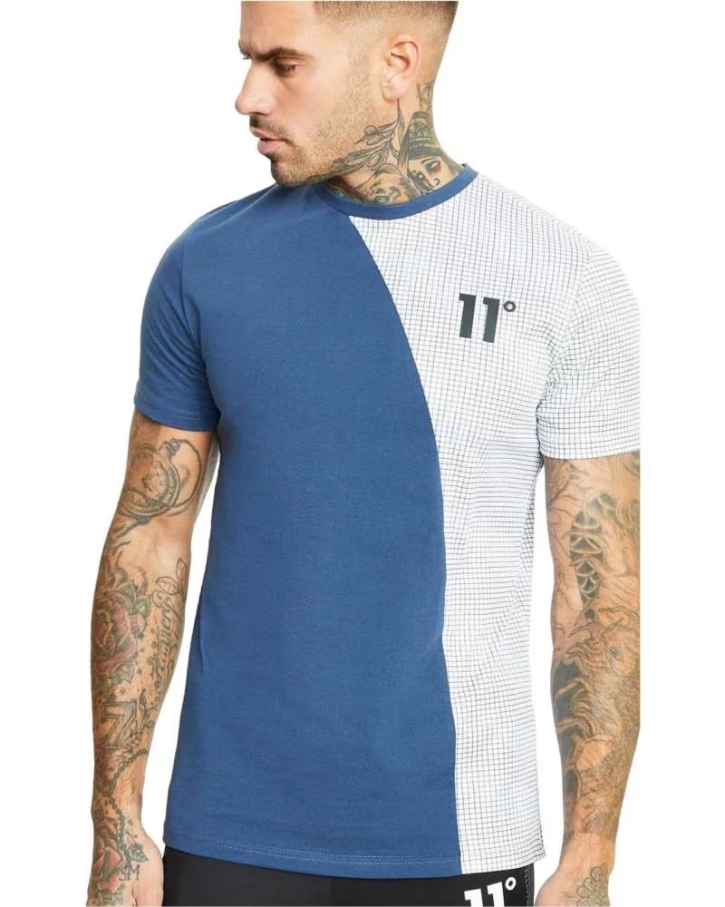 11 DEGREES T-SHIRT 11 DEGREES MIXED FABRIC CUT AND SEW BLU E GRIGIO AZUL