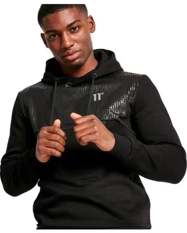 11 DEGREES FELPA CON CAPPUCCIO 11 DEGREES MIXED FABRIC PULLOVER NERA NEGRO