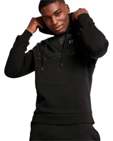 11 DEGREES FELPA CON CAPPUCCIO 11 DEGREES MIXED FABRIC PULLOVER NERA NEGRO